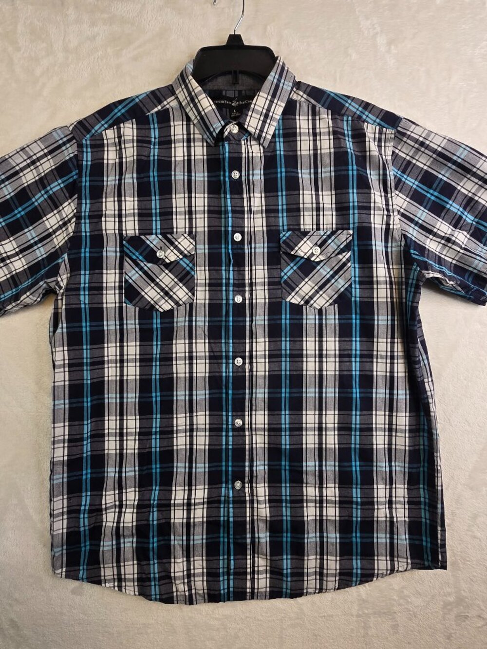 Beverly Hills Polo Club Mens Size Large Plaid Short Sleeve Button Up Shirt